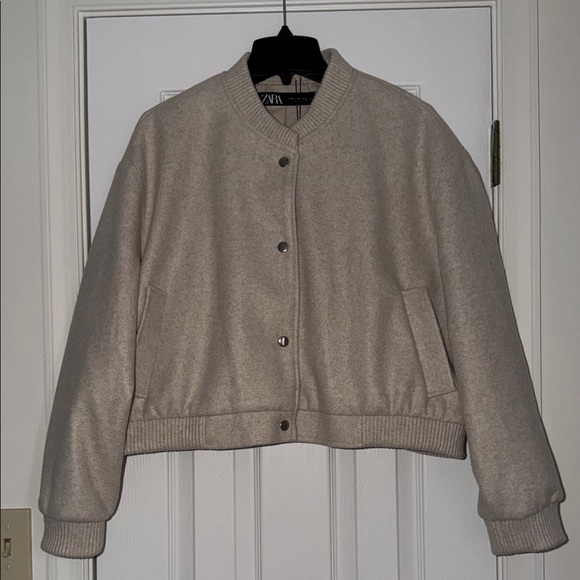 NWT Zara Soft Cropped Bomber Jacket with Pockets XXL Off-White Ecru - Picture 7 of 13